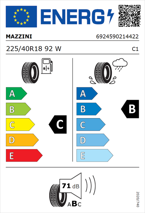 Tyre Label for Mazzini Eco 605 Plus 225/40R18 92W