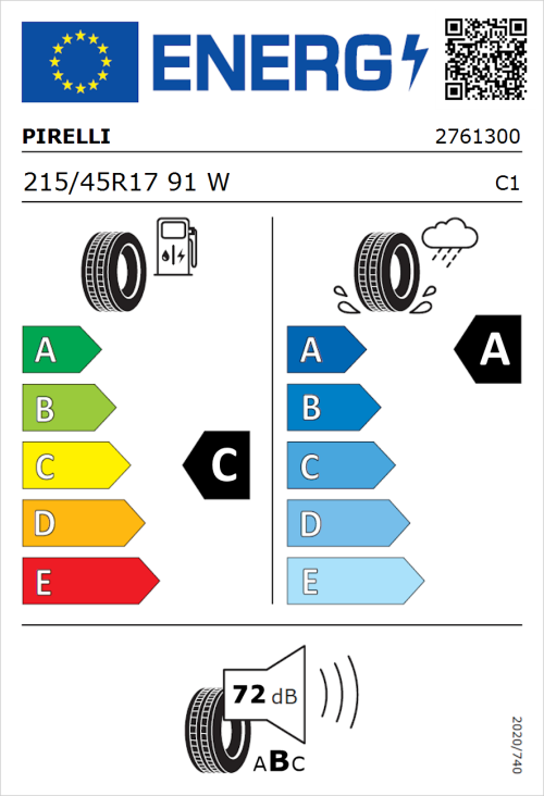 Tyre Label for Pirelli Cinturato P7 215/45R17 91W