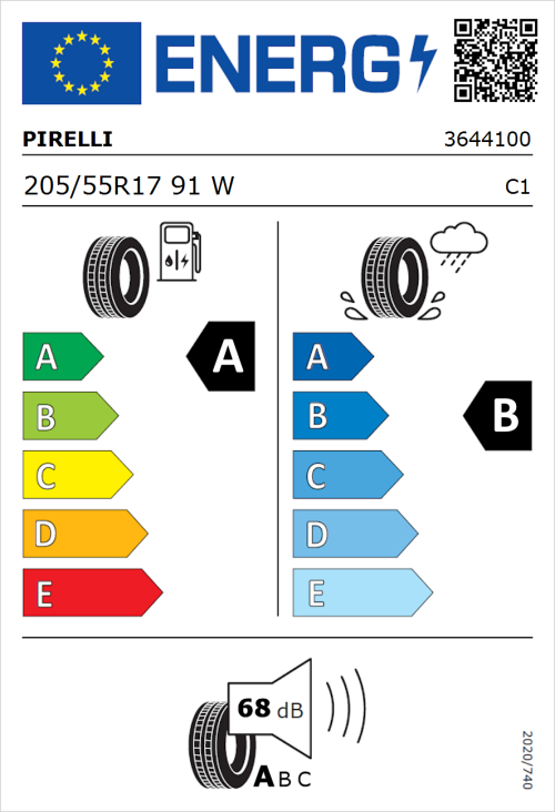 Tyre Label for Pirelli Cinturato P7 205/55R17 91W