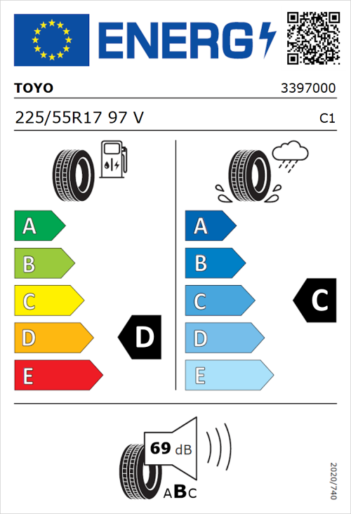 Tyre Label for Toyo Proxes R54 225/55R17 97V