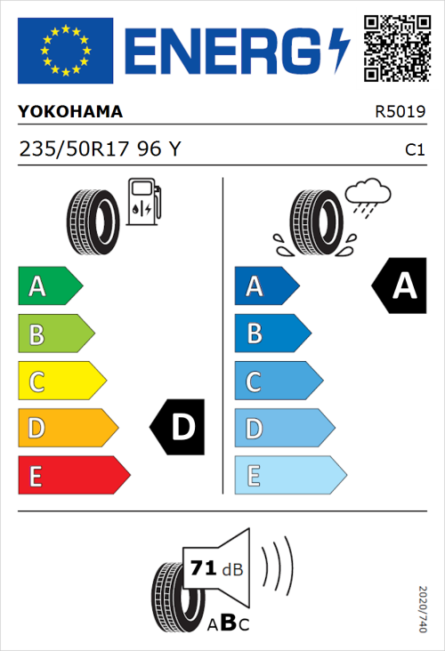 Tyre Label for Yokohama V105 235/50R17 96Y
