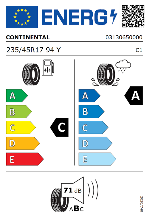 Tyre Label for Continental Premium Contact 7 235/45R17 94Y