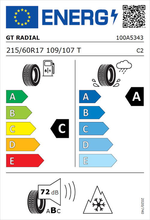 Tyre Label for GT Radial Maxmiler WT3 215/60R17 109/107T
