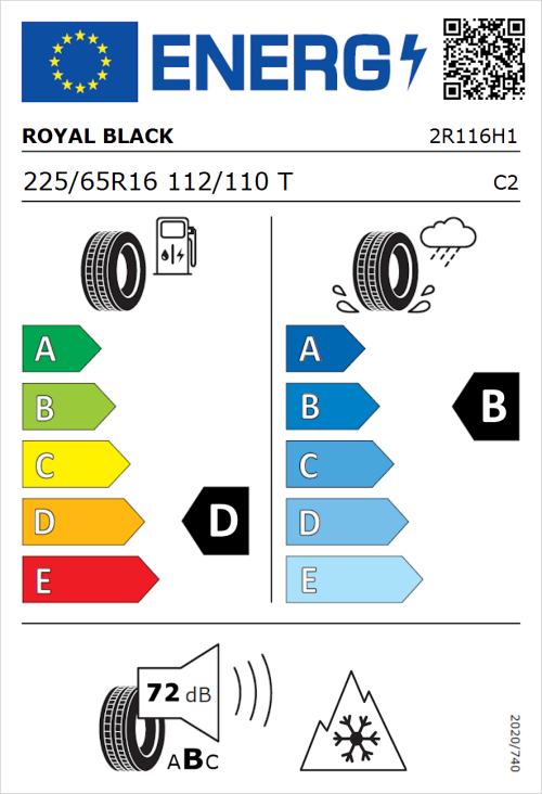Tyre Label for Royal Black Commercial 225/65R16 112/110T